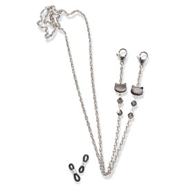 R-days Daikanyama Cat Lover Glasses Chain Mask Chain Mother of Pearl Stainless Steel Gold Women's Made in Japan, Black x Stainless Steel/Normal Wrapping