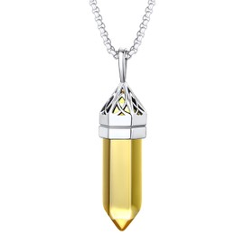 Bestyle Celtic Necklaces for Women Stainless Steel Synthetic Citrine Topaz November Birthstone Crystal Pendant Mother's Day Jewelry Gifts for Women Mom/Wife/Sister
