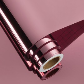 FunStick 12"x276" Metallic Pink Adhesive Vinyl Wrap Reflective Mirror Stickers Wall Stickers Rose Gold Non-Glass Flexible Mirrors Sheets Peel and Stick Pink Mirror Paper for Crafts Wall Decor Cabinets