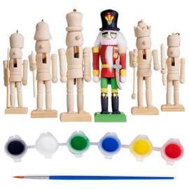 THE TWIDDLERS - 6 Christmas Wooden Nutcracker Set, 13cm / 5" - Paint Your Own Toy Soldier with Stickers and Stick On Beards, Kids DIY Art & Craft Gift Decorations