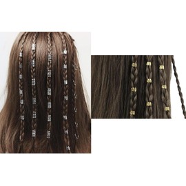 Clip-In Hair Extension Braids Dreadlocks Hair Extensions, Clip In Box Braids (Gold/Silver - Hair Rings)