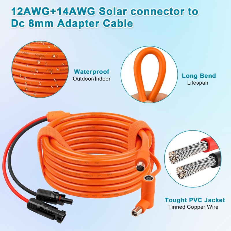 XRDS -RF Solar Panel to DC 8mm Adapter Cable 6FT,
