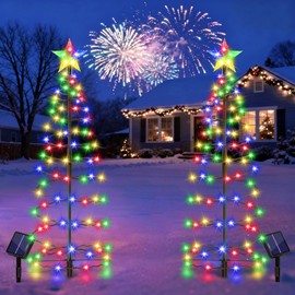 AOUNQ 24" Spiral Solar Christmas Tree Outdoor Decorations 2 Pack - Upgrade 80 LEDs Multicolor Solar Christmas Lights with 8 Lighting Modes, Waterproof Pre-lit Xmas Tree for Pathway Garden Patio Yard