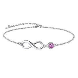 Suplight 925 Stelring Silver Infinity Anklet with Moonstone, Crystal Anklet for Women Girls (with Gift Box), Sterling Silver