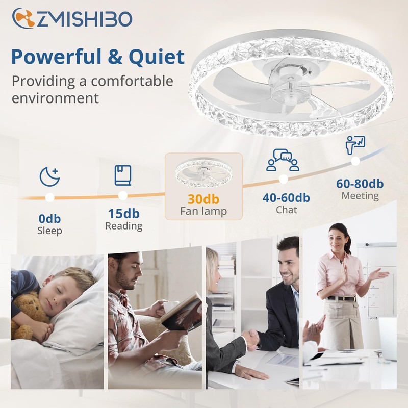 ZMISHIBO 19.7" Ceiling Fans with Lights, Low Profile Ceiling Fan