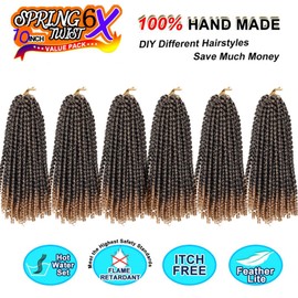 6 Packs Spring Twist Braiding Hair Spring Twists Bomb Twist Hair Synthetic Fiber Fluffy Twist Crochet Braids Low Temperature Twist Crochet Hair for Black Women Braiding Hair(10inch,T1B/27)