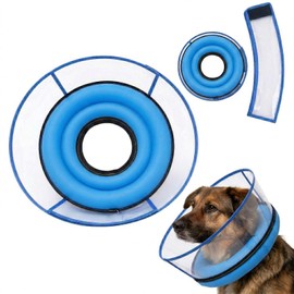 2-in-1 Soft Inflatable Dog Cone Collar Alternative with Enhanced Anti-Licking Guard Shield, Dog Collar After Surgery, Adjustable Recovery Cones for Large Medium Small Dogs and Cats(Blue, L)