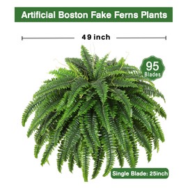Dkaltm Dkaltm Single Silky Artificial Boston Fern Bush, 49Inch Large Artificial Ferns for Outdoors, Large Faux Ferns Artificial Plants,Suitable for Decorating Office, Living Room Faux Greenery,95Branches