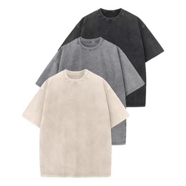 Yimoon 3 Pack Oversized Tshirts for Women Washed Vintage Baggy Boyfriend Tee Short Sleeve Unisex Cotton Tops(Blackgreybeige-XL)