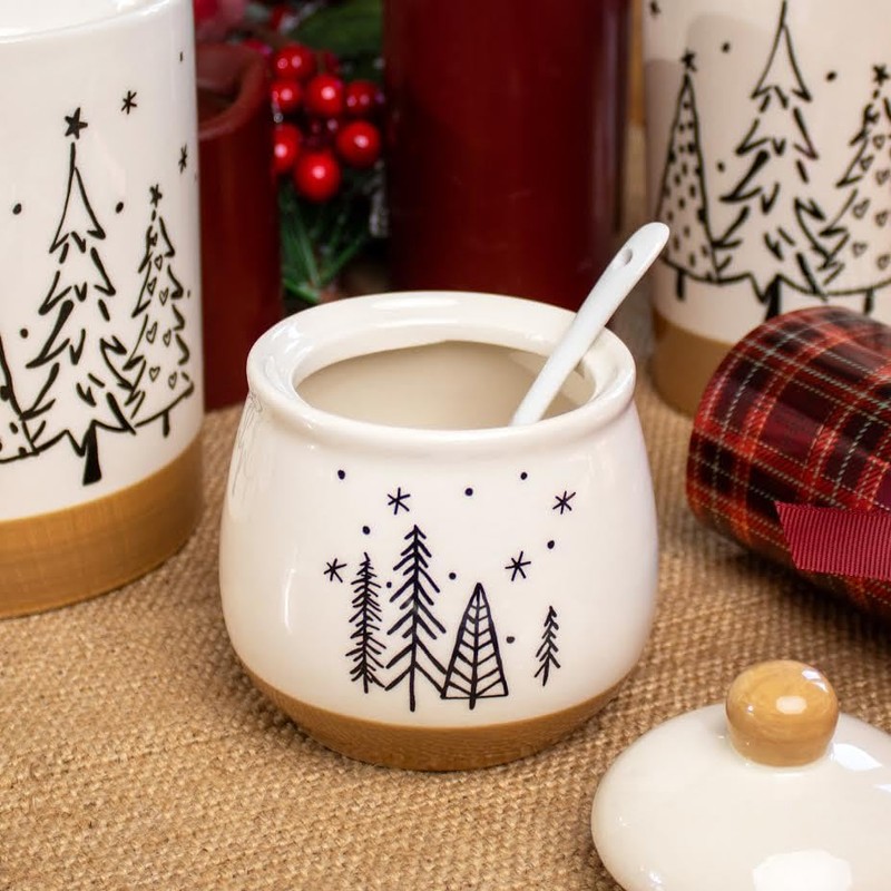 Darthome Christmas Tree Sugar Pot With Lid And Spoon Xmas