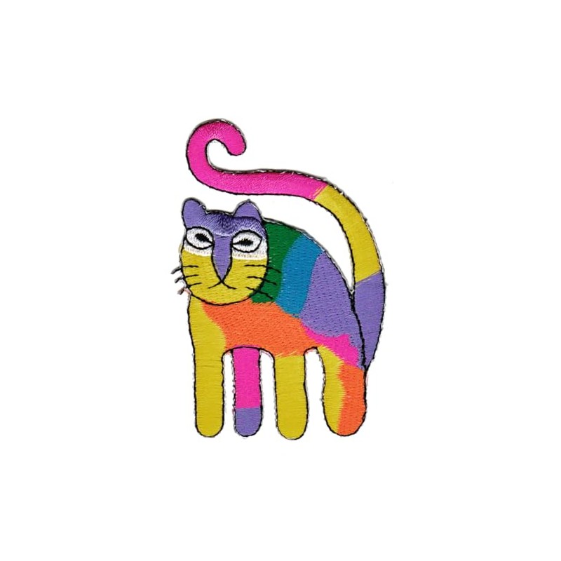 Cat Colourful Iron-On or Sew On Patch for Clothes Embroidered