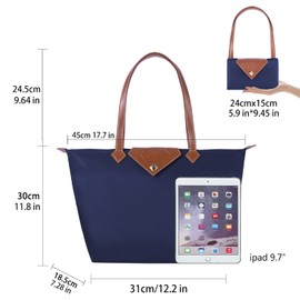 BOJLY Tote Bags for Women Stylish Waterproof Nylon Ladies Shoulder Bag Top Handle Handbag Folding Beach Travel Bag for Work,Shopping, School Blue Large