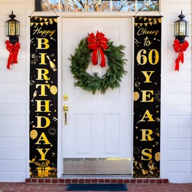 Happy Birthday Door Couplet Banners, Gold Birthday Door Porch Sign Banner for Party Decorations, Happy Birthday Banners for boys Girls Women Men Birthday Party Indoor Outdoor Decor Supplies (60th)