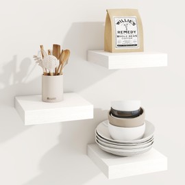 Marsmiles Square Floating Shelves for Wall, 8" W x 8" D x 1.25" H, 3 Pack Small Wall Mounted Engineered Wood Shelves with Invisible Brackets for Living Room, Bedroom, Bathroom, Kitchen Decor, White