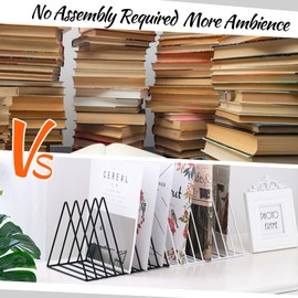 MOAMUN 4PC Magazine Rack, Vinyl Record Holder Storage, 9 Slot Book Album Display Rack, Metal Triangle Desktop File Newspaper Sorter, Decorations for Home, Office(2 Black 2 White)