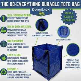 DURASACK - Bolsa de almacenamiento resistente de polipropileno tela resistente de 22 galones, diseño reutilizable y autónomo, soporta hasta 500 libras, individual, azul, 16 x 16 x 19 pulgadas