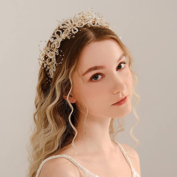 Baroque Princess Tiara for Women, Royal Queen Crown Headband, Crystal Costume Accessories for Prom Birthday