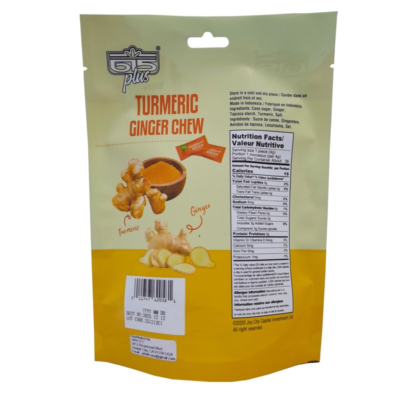 615 Plus Ginger Candy Chewy Ginger Chew (Turmeric, 5.0 Ounce,