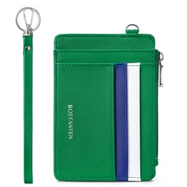 BOSTANTEN Women's Small PU Leather Credit Card Holder RFID Protection Purse Women's Card Holder with Coin Compartment, Mini Women Wallet Card Holder Slim Wallet, A02 Green, Modern