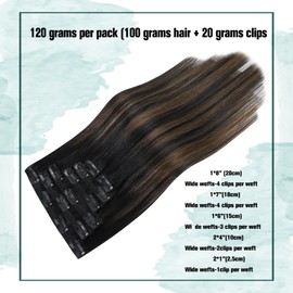 Clip in Hair Extensions 120G 100% Brazilian Remy Human Hair Extensions 9A Thickened Soft Silky Straight for Fashion Women 7pcs 17clips Natural Black to Chesnut Brown Highlight Black (20Inch #1BT6P1B)