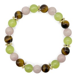 { Georgiadis } - 8mm Bead Tiger Eye, Rose Quartz and Light Green Jade Gemstones with 18K Gold Plating, Beautiful Gemstone Beads, Prosperity, Abundance and Attract Good Luck, Perfect for those in Business or starting a new Idea, Birthday, Gift, Bracelet f