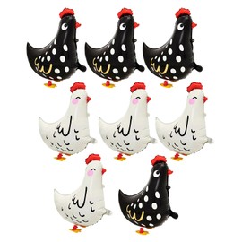 OWMOSYX 8 PCS Walking Chicken Balloons Aluminum Foil Pet Chicken Decorations for Baby Shower Kids Birthday Party Farm Animal Theme Supplies (4 Pcs White And 4 Pcs Black)