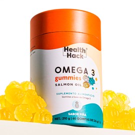 Omega 3 Aceite Puro Salmón 60 Gomitas Sin Azúcar con DHA y EPA Health Hack                                                                            