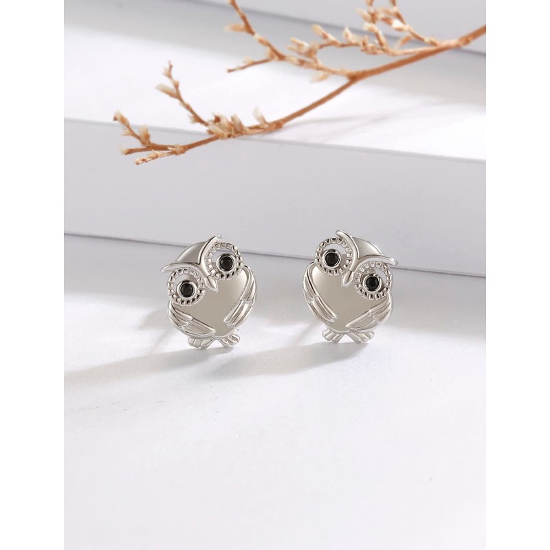 Owl Gifts for Women 925 Sterling Silver Owl Stud Earrings