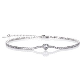 namana 925 Sterling Silver Heart Tennis Bracelets for Women and Teenage Girls, Dainty Heart Bracelet, Silver Tennis Bracelet set with Cubic Zirconia Stones, Sterling Silver Jewellery Gifts for Women