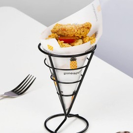 Alipis French Fries Stands, 2pcs Stainless Steel Cone Snack Fried Fry Display Holders Fried Chicken Wire Stands Appetizer Rack for Kitchen Restaurant Party Black, U2133XC185