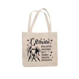 Gemini Zodiac Signs Tote Bag - Long Handled Natural Colour Shopper with Astrology Star Sign Design