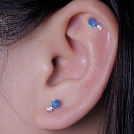 Limerencia G23 Hypoallergenic 18g Flat Back Stud Earrings | F136 Implant Grade Titanium Press Fit Threadless Push Pop in Cartilage Helix Labret Lip Monroe Tragus Piercing Studs (CZ + Green Opal)