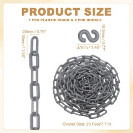 PATIKIL 25 Feet Plastic Chain Link, Safety Barrier Chain 0.8x1.4 Inch Buckle Lightweight Waterproof Crowd Control Queue Line Concerts Parking DIY Craft Fence Gate, Silver Tone