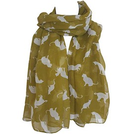GlamLondon Cat Print Scarf Ladies Fashion Animal Print Soft Kitty Kitten Shawl Wrap (Green Light)