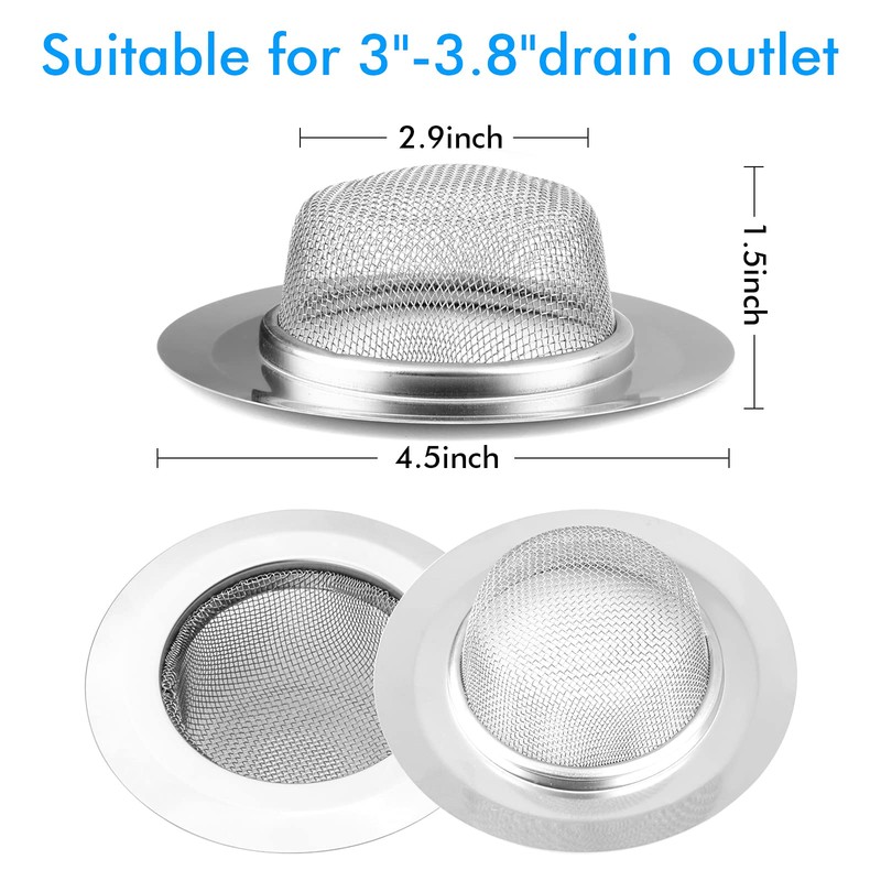 2Pcs Kitchen Sink Strainer, Stainless Steel Mesh Sink Drain Cover,
