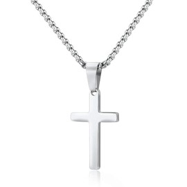 ULLKEL Silver Cross Necklace for Men Mens Cross Necklaces Silver Black Gold Stainless Steel Plain Cross Pendant Necklace for Men, Stainless Steel, No Gemstone