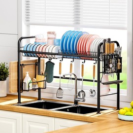 【Holiday Deals】San Dream Over Sink Rack Kitchen Over The Sink Dish Drying Rack Organizer Large Space Saving Dish Drainer Countertop Dishes Rack On Counter Caddy Utensil Metal Organizer 1&2 Tiers Cabinet:_1-Tier