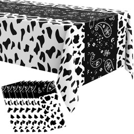 Oudain 6 Pcs Bandana Tablecloth Western Party Decorations Paisley Table Cover Plastic Cowgirl Rodeo Tablecloths Rectangle Table Runner for Western Cowboy, 54 x 108 Inches (Black)