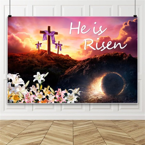 Leowefowa Easter Jesus Backdrop 7x5ft He is Risen Easter Resurrection