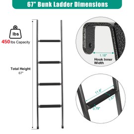 OUTPRIZE Anti-Slip RV Bunk Ladder, 67in Integrated Heavy Duty Steel Camper Bunk Bed Ladder with Anti-Slip Rubber Foot Pads and Hooks - Black