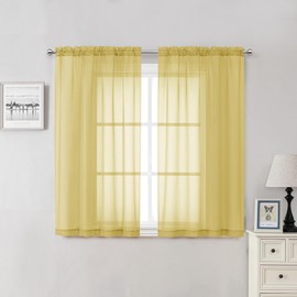 Lecloud - Cortinas transparentes amarillas de 54 pulgadas, 2 paneles, cortinas de gasa filtrantes de luz, para cocina y recámara, 40.64An x 137.2Al cm, color amarillo