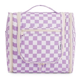 Toiletry Bag for Men and Women - Children's Toiletry Bag for Hanging & Men's Cosmetic Bag - Wash Bag for Women and Girls, A-purple checkerboard pattern