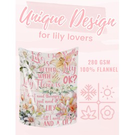 Huglanket Pink Lily Blanket for Women, Flannel Throws (50"x 65") - Christmas, Birthday Gift for Lily Lovers
