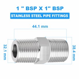 ERGAOBOY 2 Pcs 304 Stainless Steel Male Hex Fittings, Pipe Fitting 1" BSP Male Pipe x 1" BSP Male Pipe