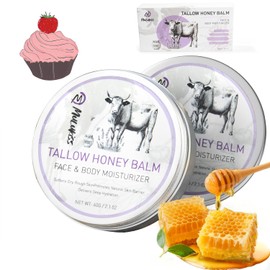 Sarga de ternera para la piel – 2 piezas de sebo alimentado con pasto y bálsamo de miel cruda con aceite esencial de lavanda, hidratante facial de sarga natural y sarga de res para la cara, bálsamo hidratante nutritivo