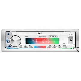 Pyle PLMRB39W Marine Single DIN Bluetooth AM/FM Stereo Receiver, Radio Cover, 2X 6.5 200 Watt Peak Full Range 2-Way Waterproof Audio Speakers w/Wire, Long Range Antenna