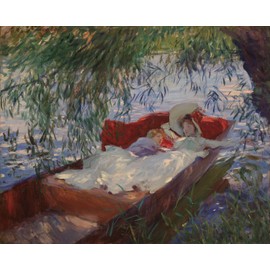 WONDERFULITEMS Canvas Lady and Child Asleep in a Punt Under the Willows Boat by John Singer Sargent 20" x 24" image size art repro on canvas rolled up