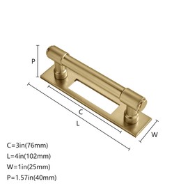 khtumeware 5 Pack 3 Inch(76 mm) Center to Center Champagne Bronze Cabinet Pull Backplate with Base Plate Zinc Satin Brass Kitchen Cabinet Handles Drawer Pulls Cabinet Hardware