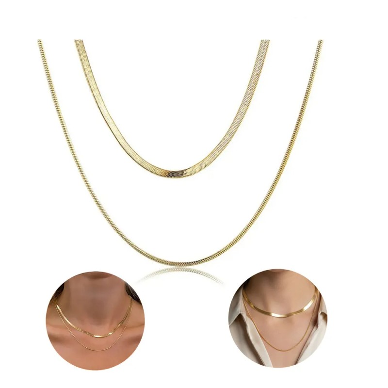 Collar Multicapa Oro 18k Acero Inoxidable 40+5cm Diseño Serpiente