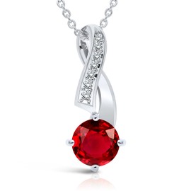 Planetys - Rhodium Plated 925 Sterling Silver Ruby Natural Ruby Necklace, Sterling Silver, Ruby